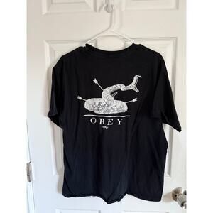 Obey Snake Graphic Pocket Tee Black Short Sleeve Size L